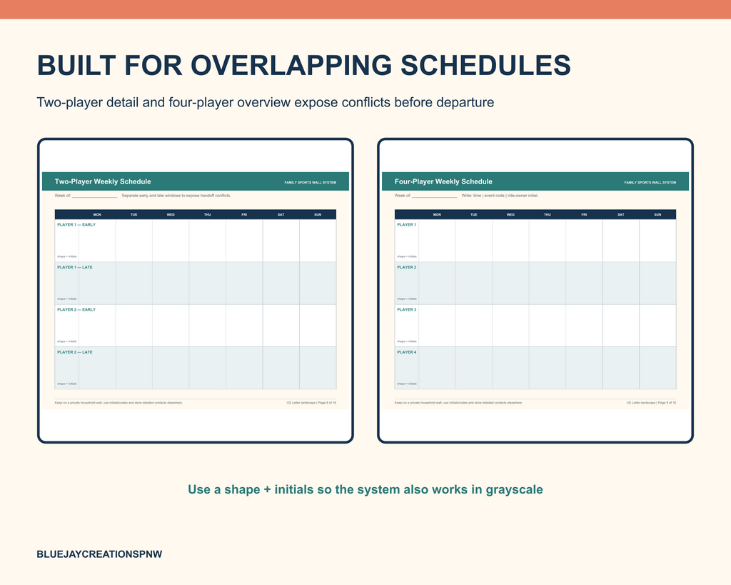 Multi-Child Sports Schedule Wall System