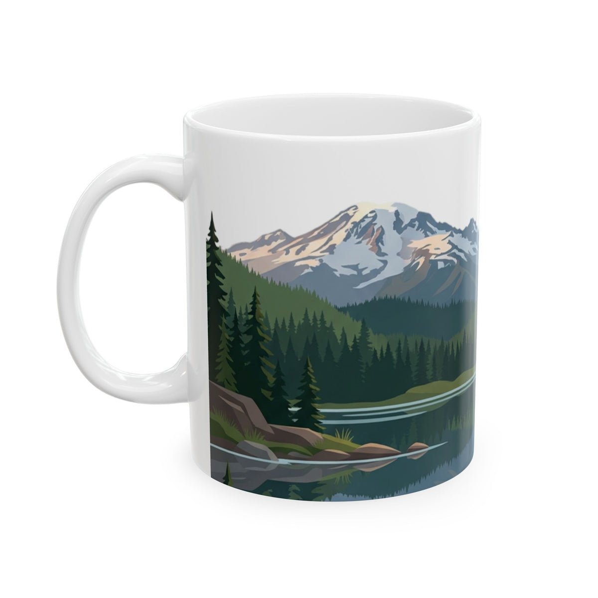 Mountain Lake Reflection Ceramic Mug – Pacific Northwest Evergreen Coffee Mug