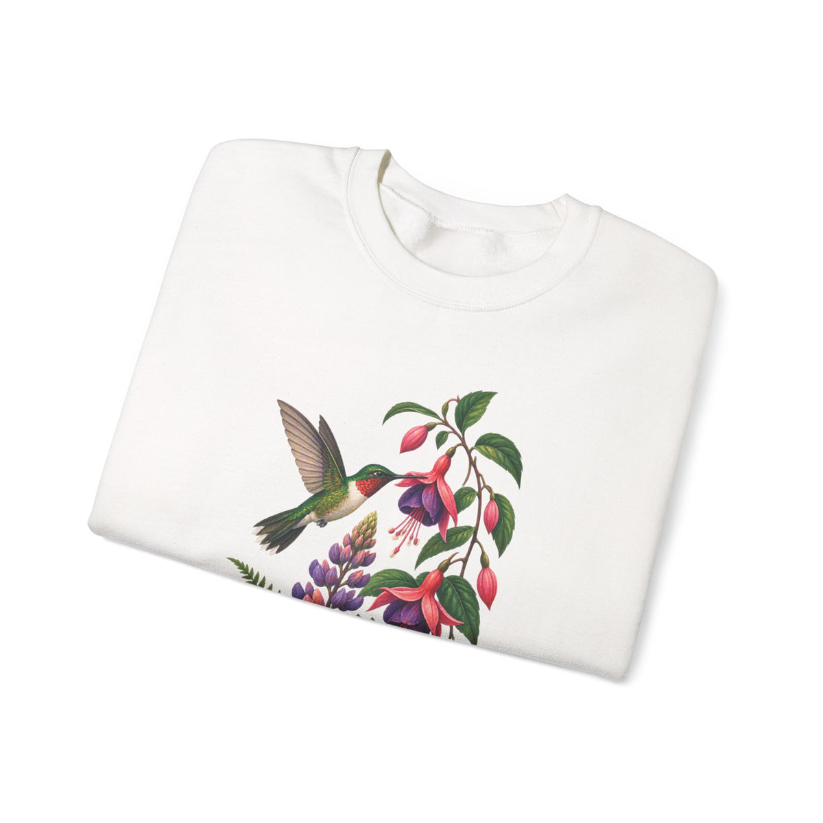 Hummingbird & Fuchsia Botanical Crewneck, Wildflower Bird Lover Sweatshirt