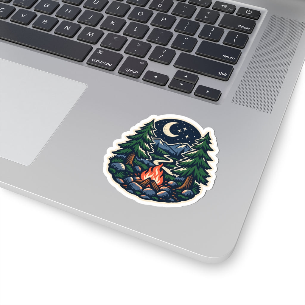 Moonlit Campfire Outdoor Sticker, Mountain Trail Nature Decal