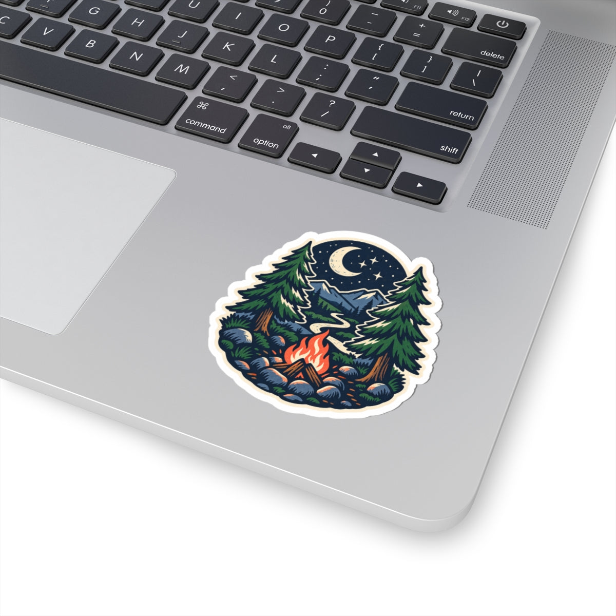 Moonlit Campfire Outdoor Sticker, Mountain Trail Nature Decal