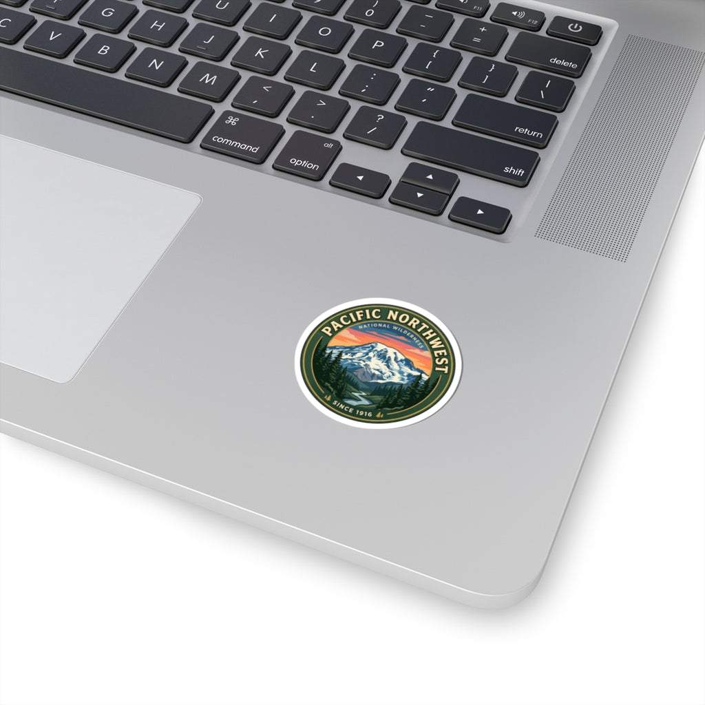 Pacific Northwest National Park Vinyl Sticker – Mountain Sunset Badge Decal
