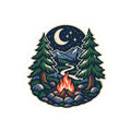 Moonlit Campfire Outdoor Sticker, Mountain Trail Nature Decal