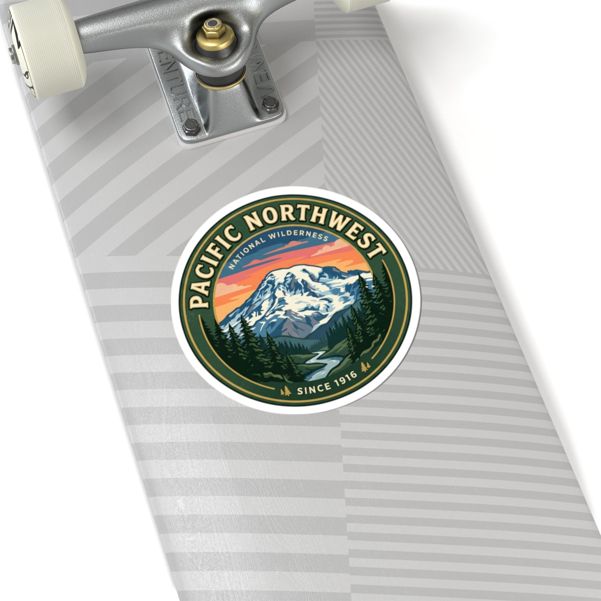 Pacific Northwest National Park Vinyl Sticker – Mountain Sunset Badge Decal