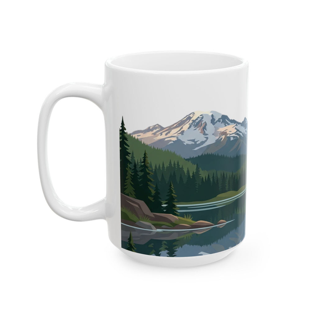 Mountain Lake Reflection Ceramic Mug – Pacific Northwest Evergreen Coffee Mug