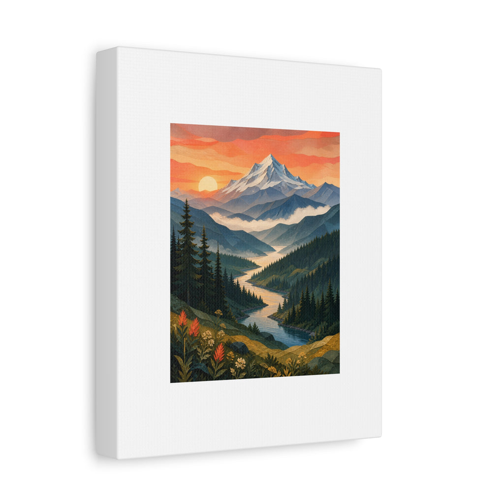 Layered Mountain Sunrise Canvas Wall Art, Pacific Northwest Nature Decor