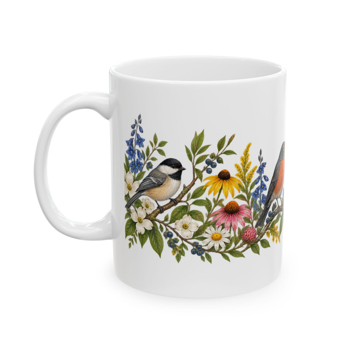Garden Birds & Wildflowers Ceramic Mug | Nature Lover Gift