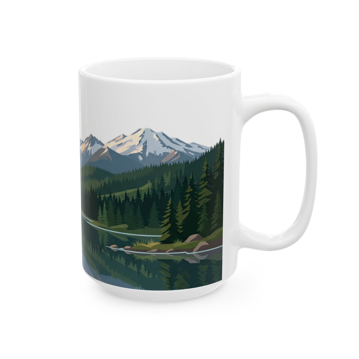 Mountain Lake Reflection Ceramic Mug – Pacific Northwest Evergreen Coffee Mug
