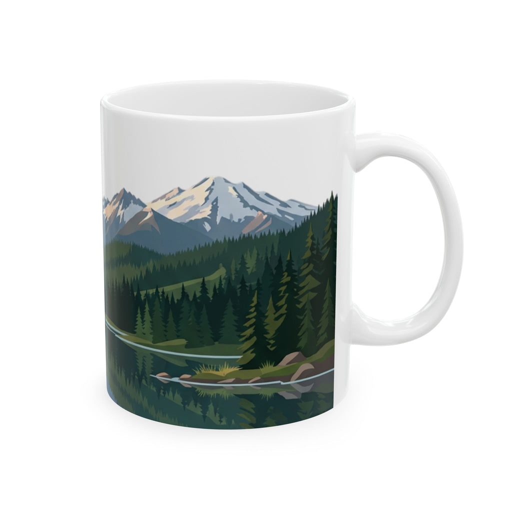 Mountain Lake Reflection Ceramic Mug – Pacific Northwest Evergreen Coffee Mug