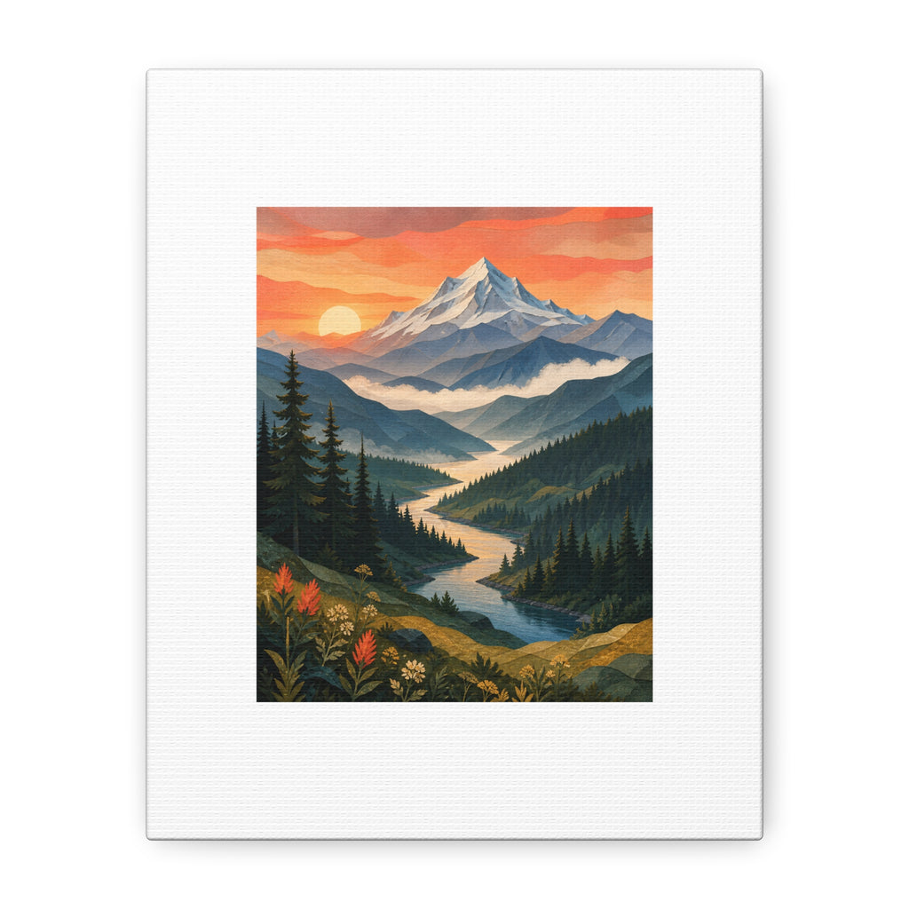 Layered Mountain Sunrise Canvas Wall Art, Pacific Northwest Nature Decor