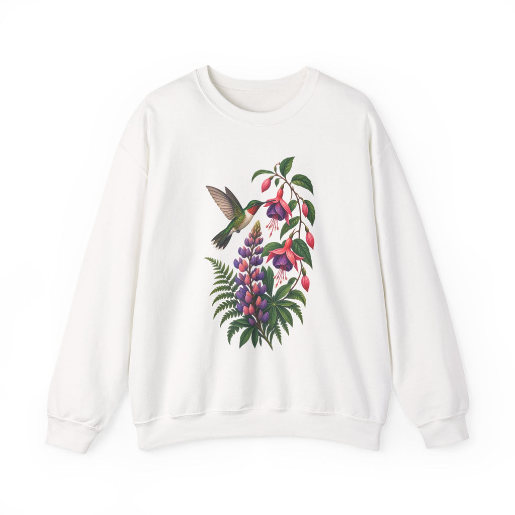 Hummingbird & Fuchsia Botanical Crewneck, Wildflower Bird Lover Sweatshirt