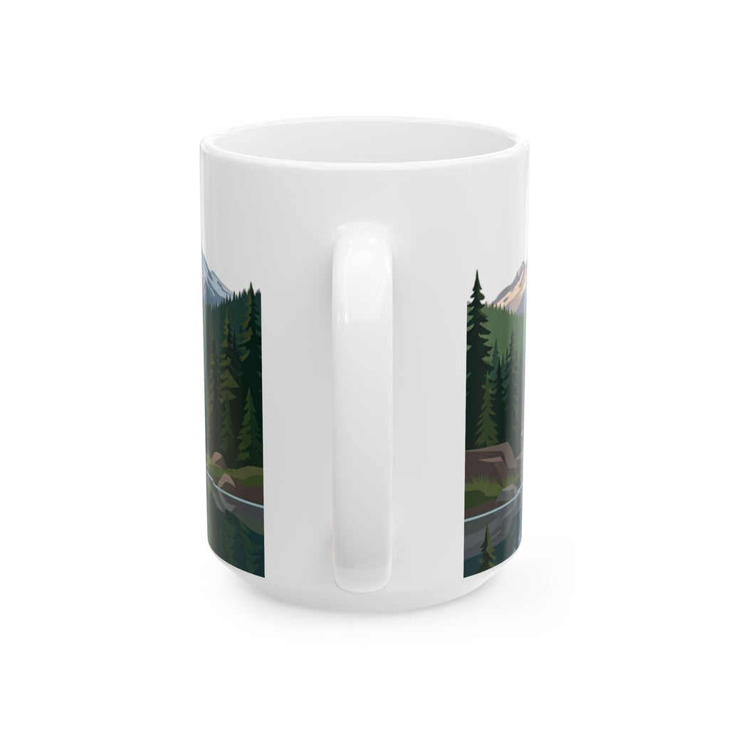 Mountain Lake Reflection Ceramic Mug – Pacific Northwest Evergreen Coffee Mug