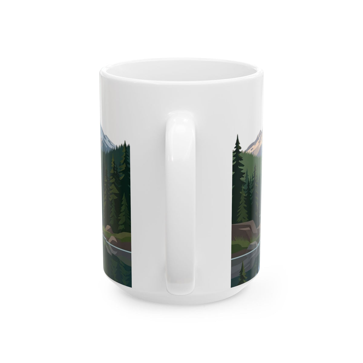 Mountain Lake Reflection Ceramic Mug – Pacific Northwest Evergreen Coffee Mug