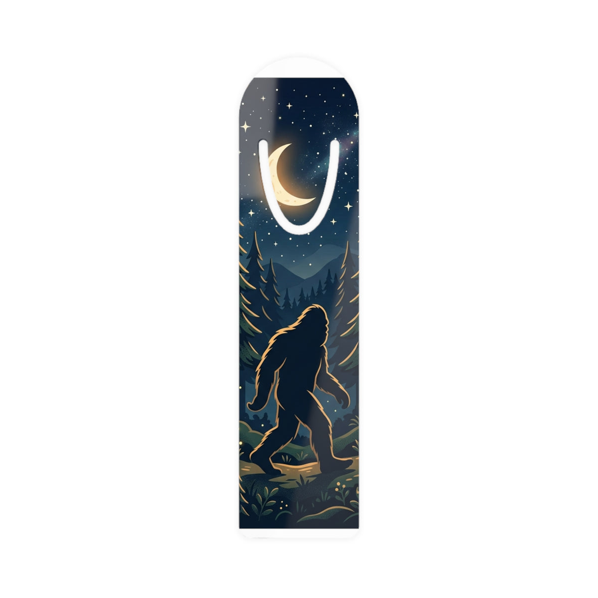 Bigfoot Sasquatch Bookmark – Moonlit Forest Aluminum Book Lover Gift