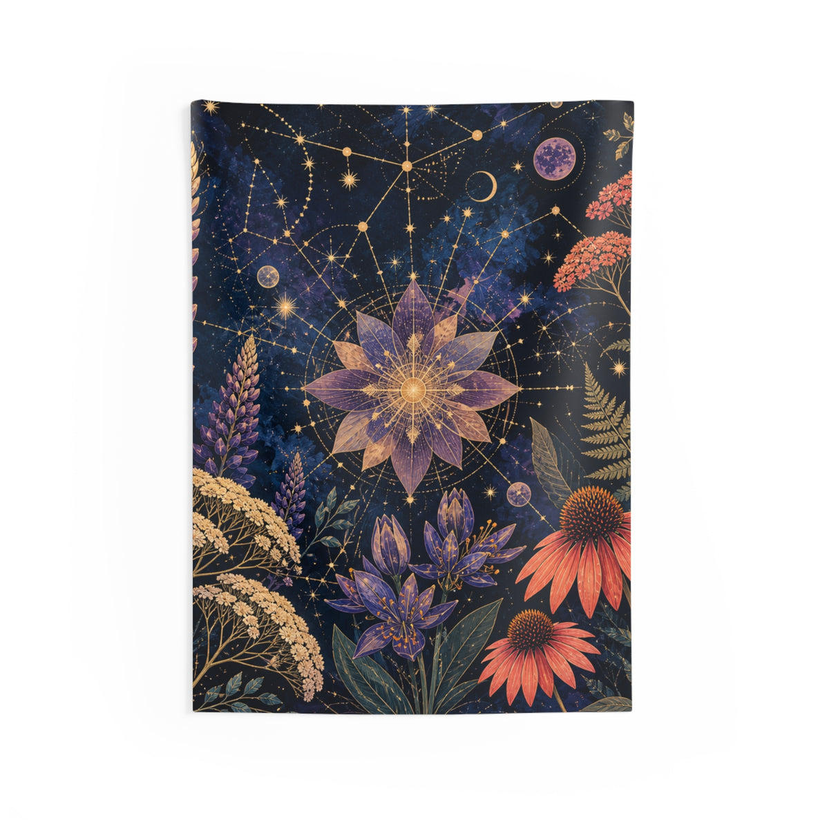 Celestial Wildflower Atlas Wall Tapestry | Cosmic Botanical Decor