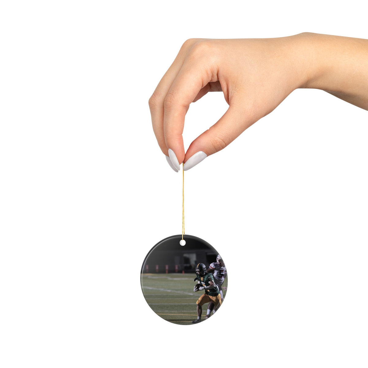 Personalized Football Photo Ornament – Two-Sided Ceramic Keepsake