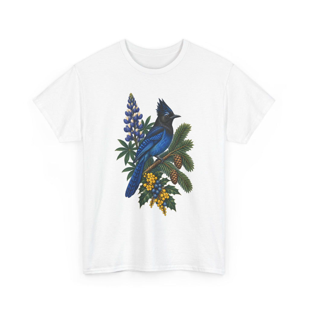 Steller's Jay & Lupine Nature T-Shirt, Pacific Northwest Bird Lover Tee
