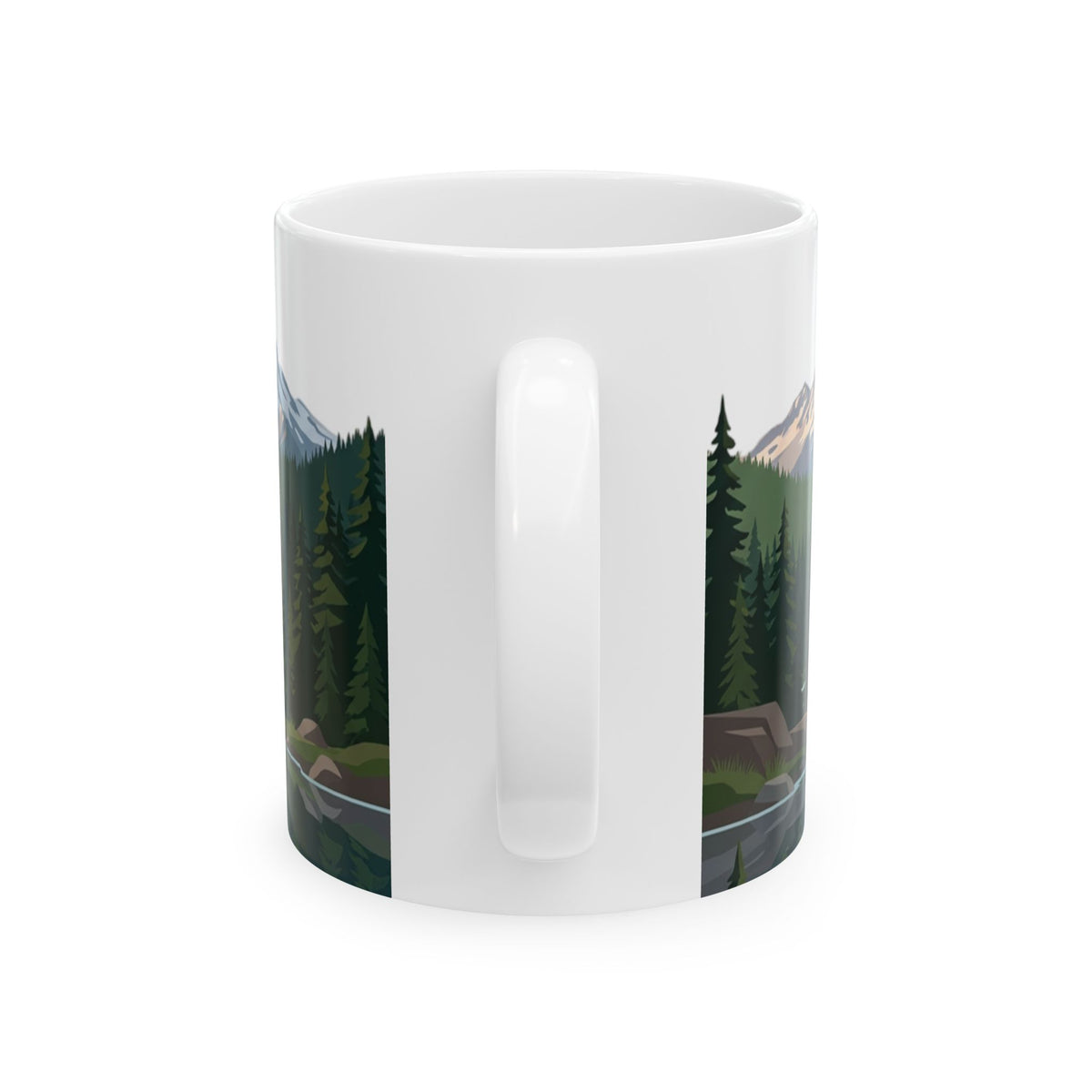 Mountain Lake Reflection Ceramic Mug – Pacific Northwest Evergreen Coffee Mug