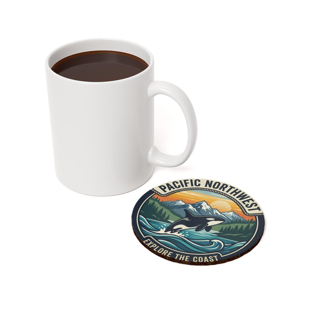 Pacific Northwest Orca Whale Coaster – Explore the Coast Cork-Back Drink Coaster